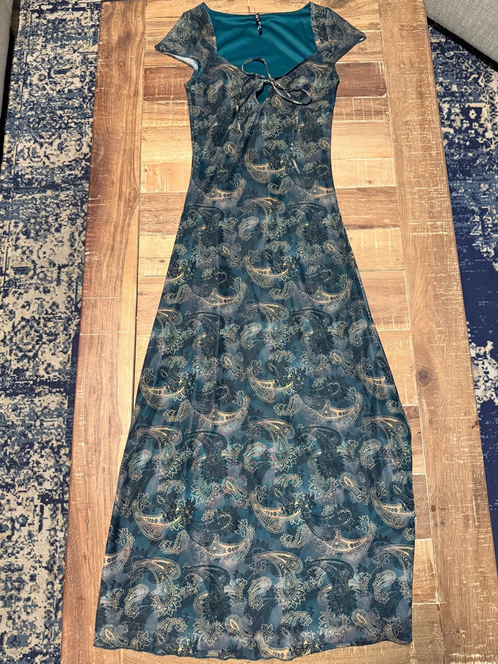 Motel Rocks Teal Paisley Maxi Dress with Tie Front